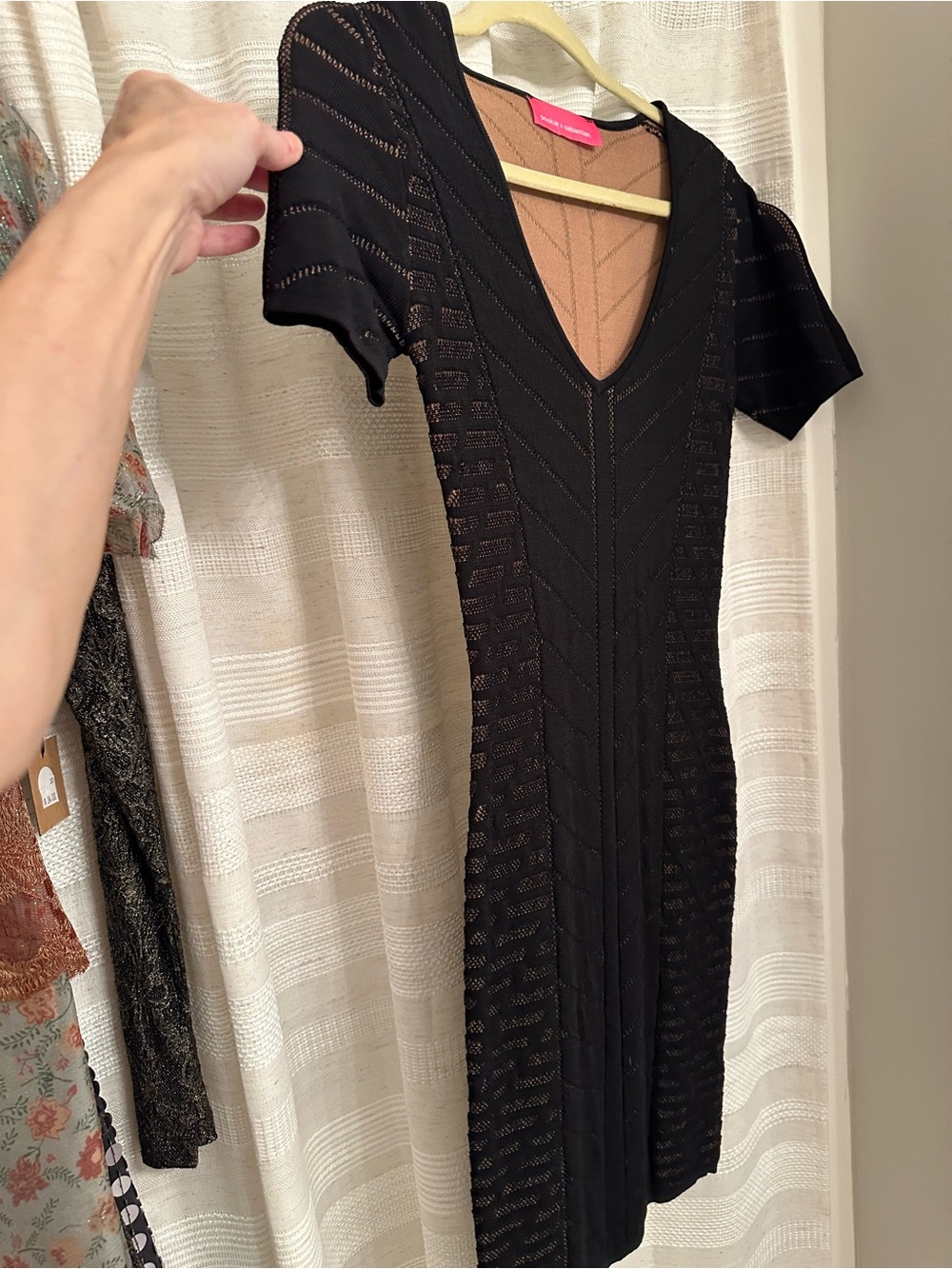Black V-Neck Short Sleeve Mini Dress